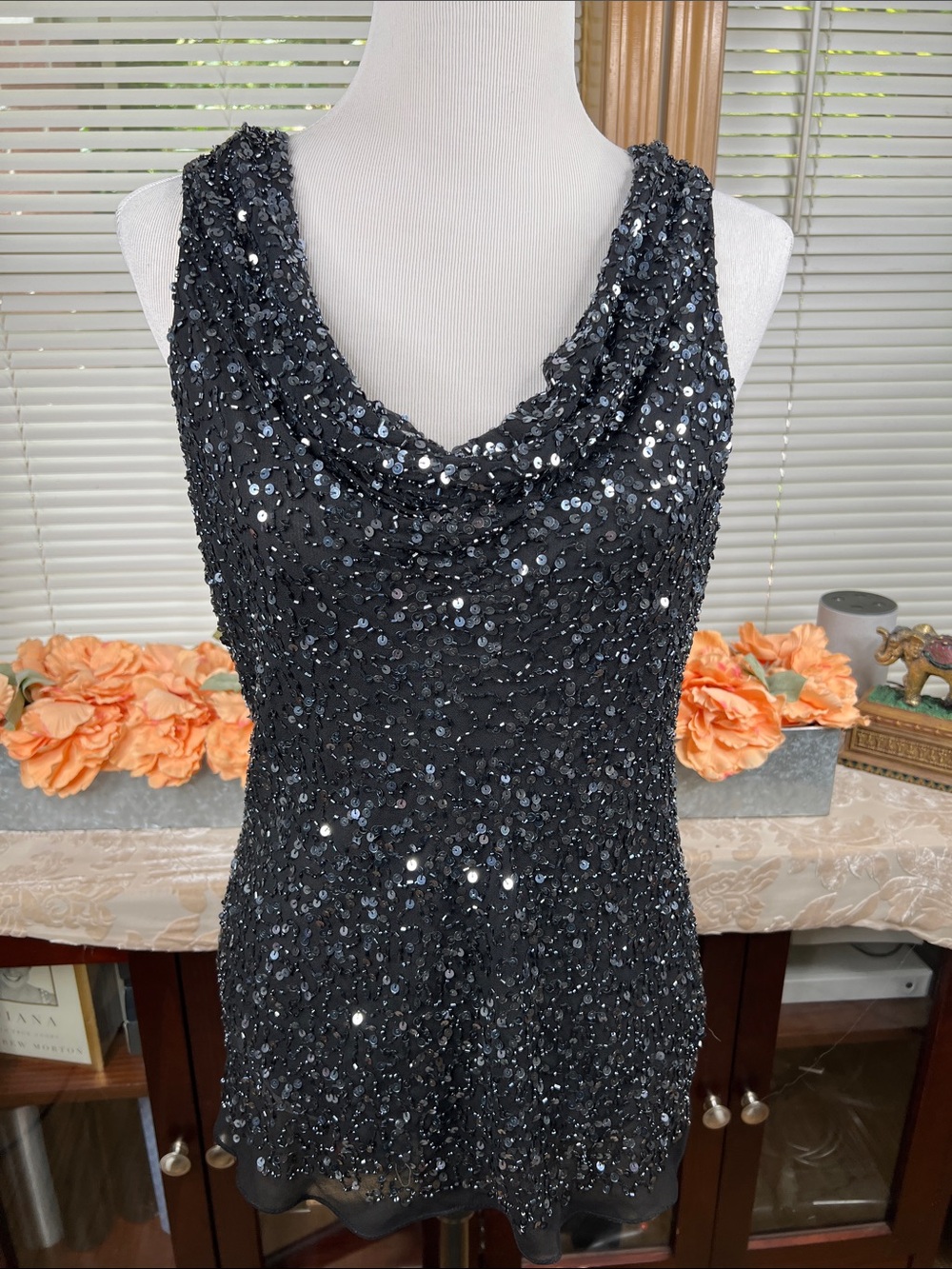Adrianna Papell Sequined Cowl Top Size XL